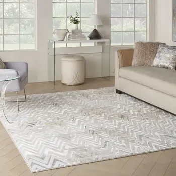 8' X 10' Ivory Brown and Gray Chevron Distressed Non Skid Area Rug