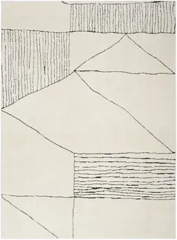 5' X 7' Ivory and Black Geometric Area Rug