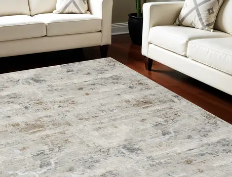 8' X 10' Ivory Gray and Brown Abstract Non Skid Area Rug