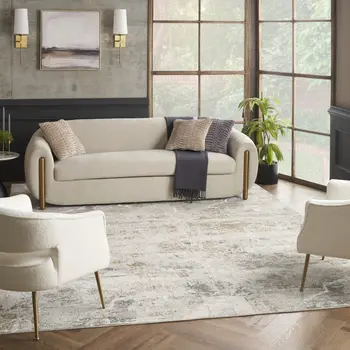 8' X 10' Ivory Gray and Brown Abstract Non Skid Area Rug