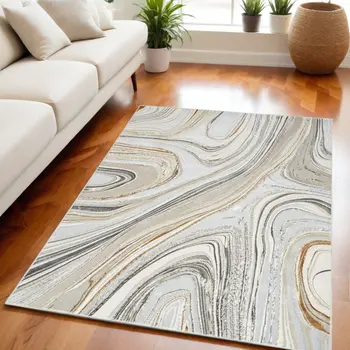 8' X 10' Ivory Gray and Brown Abstract Non Skid Area Rug