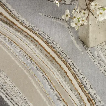8' X 10' Ivory Gray and Brown Abstract Non Skid Area Rug