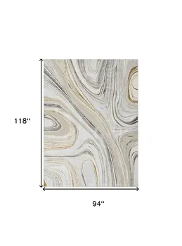 8' X 10' Ivory Gray and Brown Abstract Non Skid Area Rug
