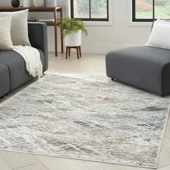 8' X 10' Ivory Gray and Brown Abstract Non Skid Area Rug
