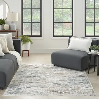 8' X 10' Ivory Gray and Brown Abstract Non Skid Area Rug