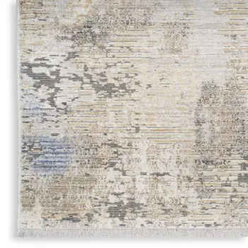 8' X 10' Beige Teal Blue and Gray Abstract Area Rug With Fringe