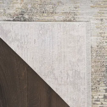 8' X 10' Beige Teal Blue and Gray Abstract Area Rug With Fringe