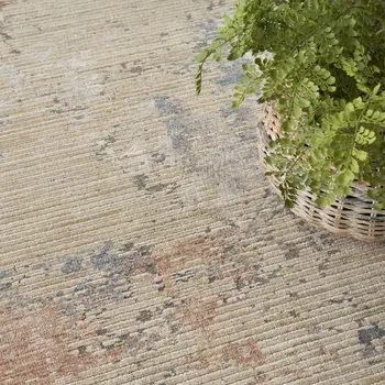 8' X 10' Beige Teal Blue and Gray Abstract Area Rug With Fringe