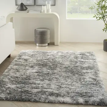 4' X 6' Charcoal and Ivory Abstract Shag Area Rug