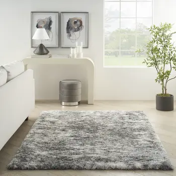 4' X 6' Charcoal and Ivory Abstract Shag Area Rug