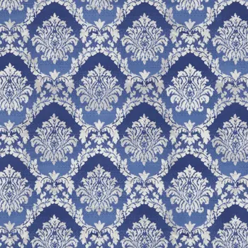 7' X 10' Ivory and Blue Damask Distressed Non Skid Area Rug