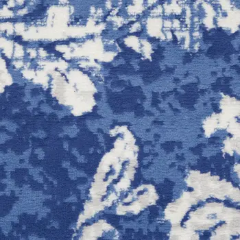 8' Ivory and Blue Floral Distressed Non Skid Runner Rug