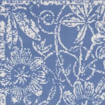 8' Ivory and Blue Floral Distressed Non Skid Runner Rug