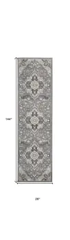 12' Gray and Ivory Floral Non Skid Runner Rug