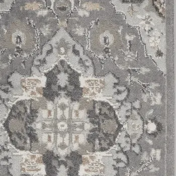 12' Gray and Ivory Floral Non Skid Runner Rug