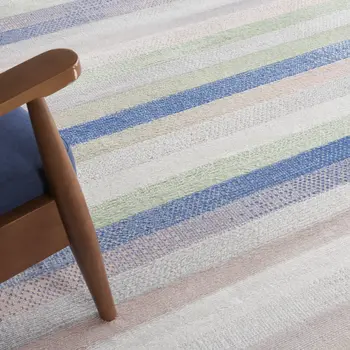 7' X 10' Ivory Tan and Blue Abstract Distressed Non Skid Area Rug