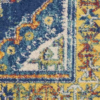 7' X 10' Ivory Tan and Blue Abstract Distressed Non Skid Area Rug