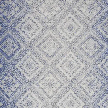 7' X 10' Ivory and Blue Geometric Distressed Non Skid Area Rug