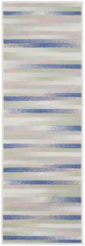 8' Ivory Tan and Blue Abstract Distressed Non Skid Runner Rug