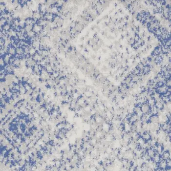 8' Ivory and Blue Geometric Distressed Non Skid Runner Rug