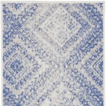 8' Ivory and Blue Geometric Distressed Non Skid Runner Rug