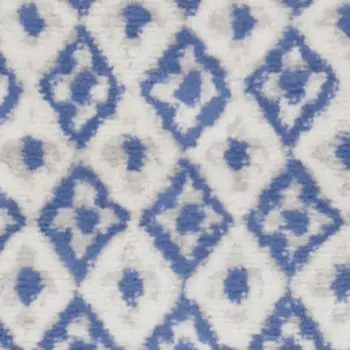 8' Ivory and Blue Geometric Distressed Non Skid Runner Rug