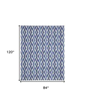 7' X 10' Ivory and Blue Geometric Distressed Non Skid Area Rug