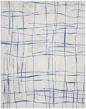 7' X 10' Ivory and Blue Abstract Distressed Non Skid Area Rug