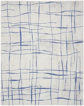 7' X 10' Ivory and Blue Abstract Distressed Non Skid Area Rug