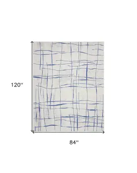 7' X 10' Ivory and Blue Abstract Distressed Non Skid Area Rug
