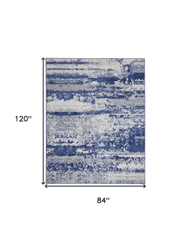 7' X 10' Ivory and Navy Blue Abstract Distressed Non Skid Area Rug