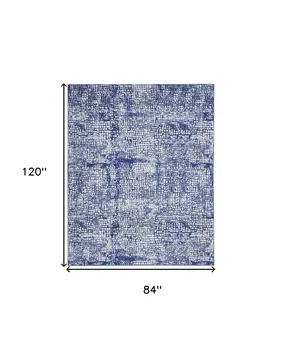 7' X 10' Ivory and Navy Blue Abstract Distressed Non Skid Area Rug