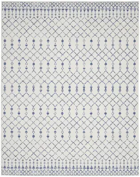 7' X 10' Ivory and Blue Geometric Distressed Non Skid Area Rug