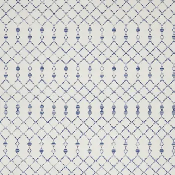 7' X 10' Ivory and Blue Geometric Distressed Non Skid Area Rug