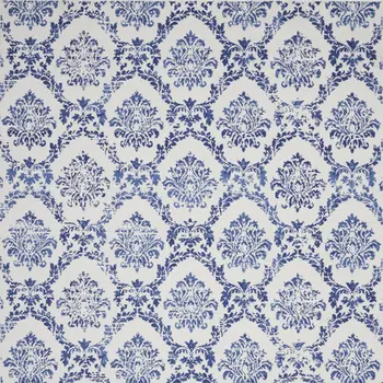 7' X 10' Ivory and Navy Blue Damask Distressed Non Skid Area Rug