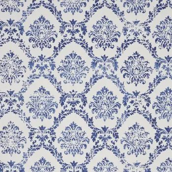 7' X 10' Ivory and Navy Blue Damask Distressed Non Skid Area Rug