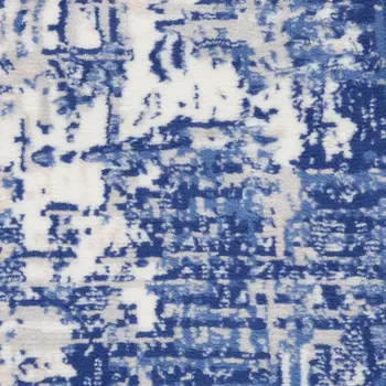8' Ivory and Blue Floral Medallion Distressed Non Skid Runner Rug