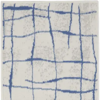 8' Ivory and Blue Abstract Distressed Non Skid Runner Rug