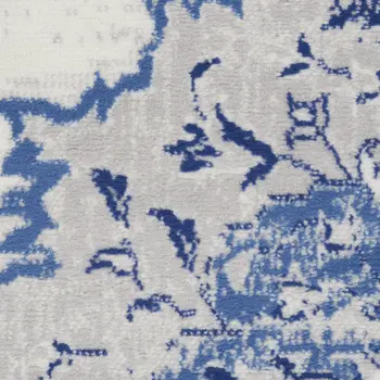 8' Ivory and Navy Blue Abstract Distressed Non Skid Runner Rug