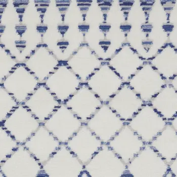 8' Ivory and Blue Geometric Distressed Non Skid Runner Rug