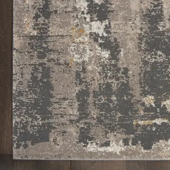 8' Cream Black and Gray Abstract Runner Rug
