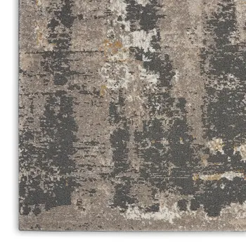 8' Cream Black and Gray Abstract Runner Rug