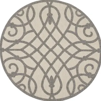 8' Cream And Gray Round Trellis Indoor Outdoor Area Rug