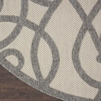 8' Cream And Gray Round Trellis Indoor Outdoor Area Rug