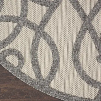 8' Cream And Gray Round Trellis Indoor Outdoor Area Rug