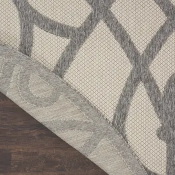 8' Cream And Gray Round Trellis Indoor Outdoor Area Rug