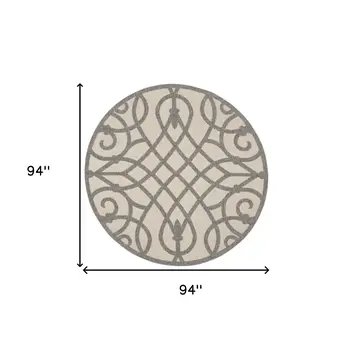 8' Cream And Gray Round Trellis Indoor Outdoor Area Rug