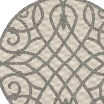 8' Cream And Gray Round Trellis Indoor Outdoor Area Rug