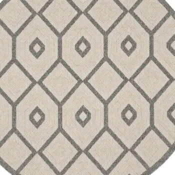 8' Cream And Gray Round Geometric Indoor Outdoor Area Rug
