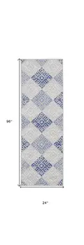 8' Beige Blue and Gray Geometric Distressed Non Skid Runner Rug